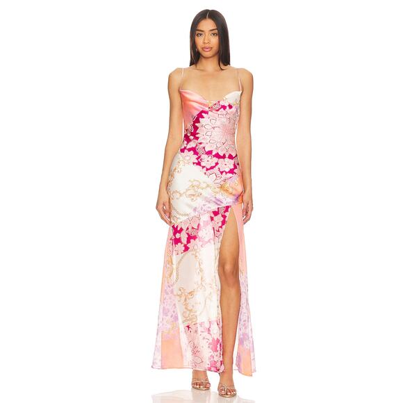 Majorelle Riviera Gown Maxi Slip Dress Medallion Patchwork Slit Sleeveless Sz S‎ - Picture 2 of 10